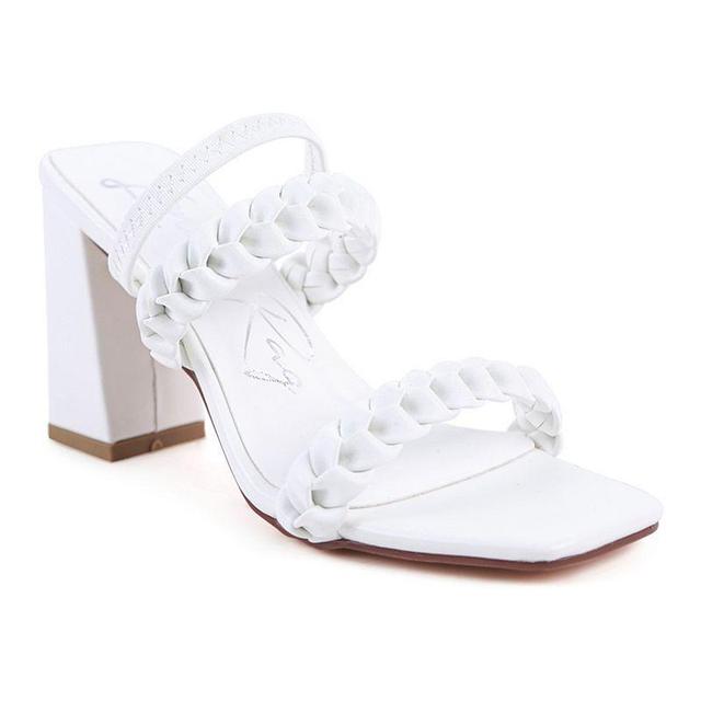 London Rag Woven Strap Block Heel Womens Sandals White Product Image