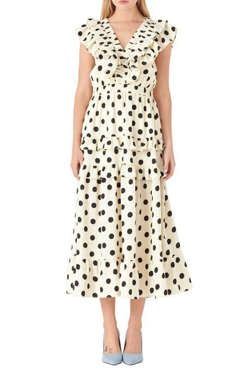 English Factory Polka Dot Ruffle Trim Midi Dress Product Image