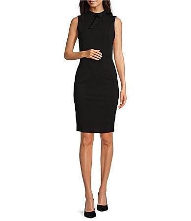 Calvin Klein Sleeveless Bow Mock Neck Crepe Sheath Dress Product Image