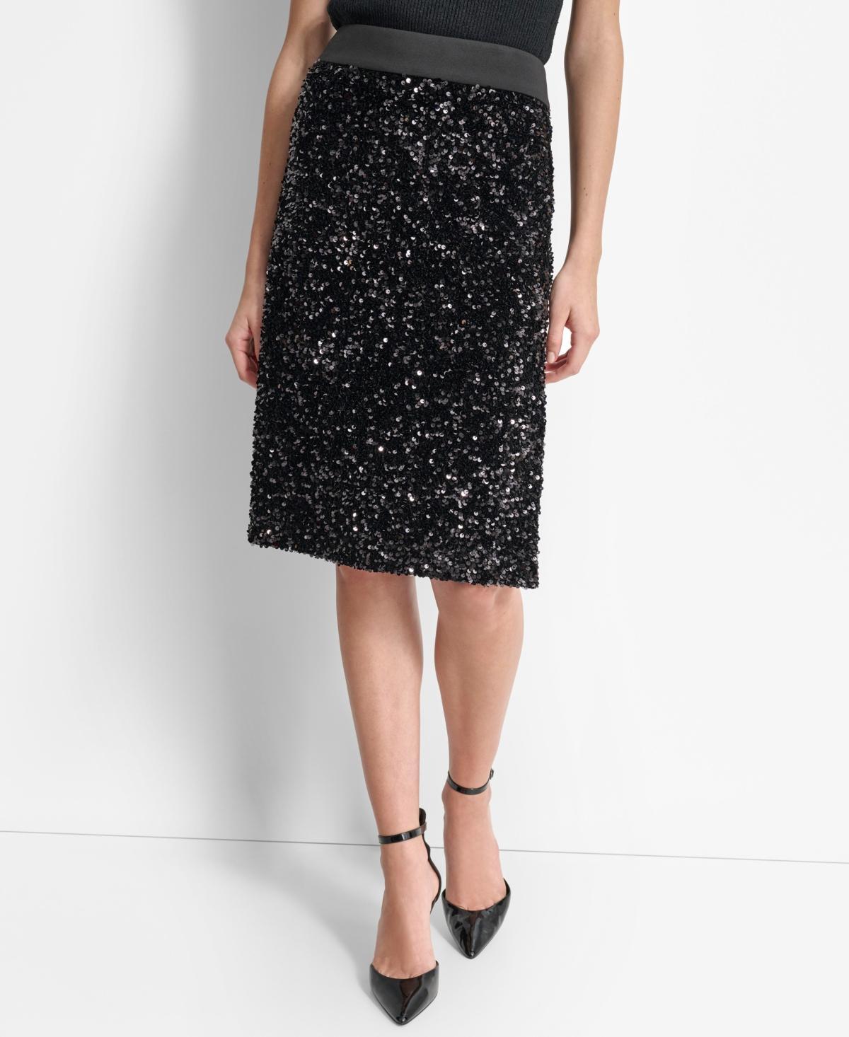 Dkny Womens Sequined Side-Slit Pencil Skirt Product Image