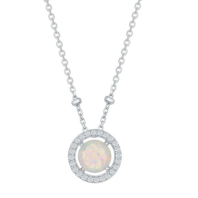 Sterling Silver Round White Opal Cubic Zirconia Halo Necklace, Womens Product Image