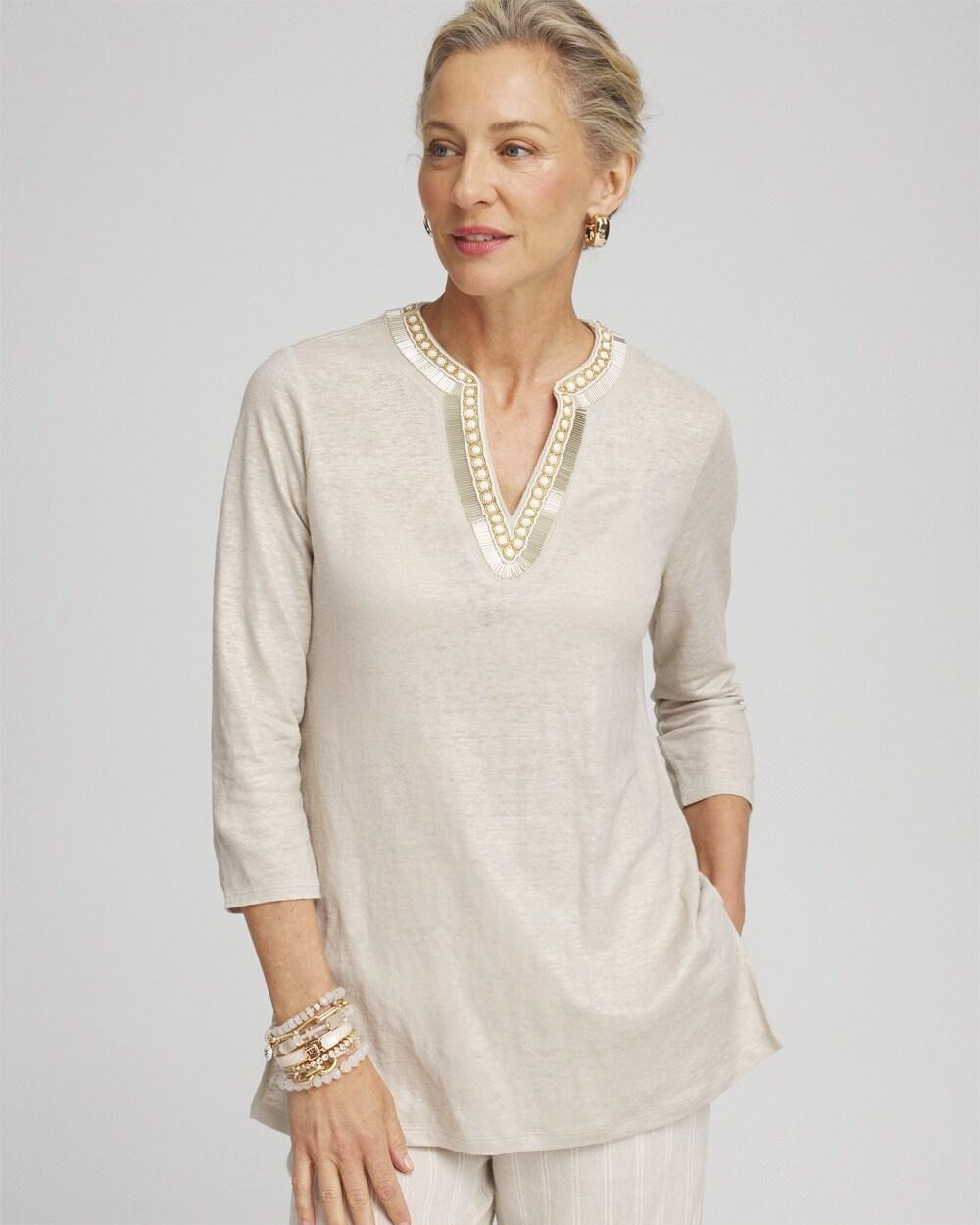 Women's Linen Embellished Tunic Top Product Image