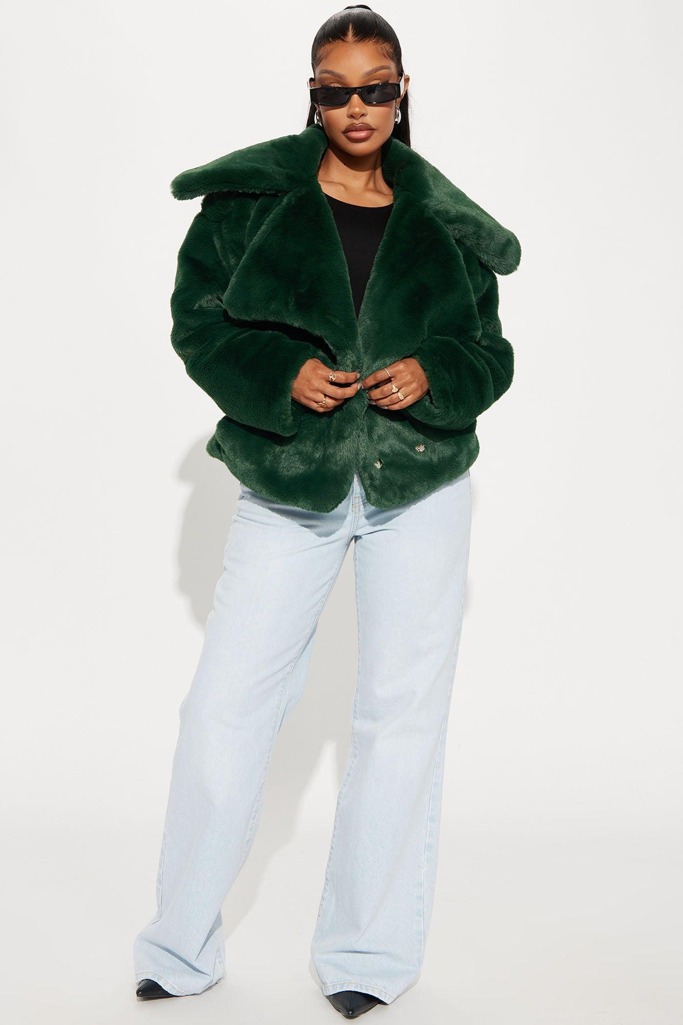 Plush Life Faux Fur Coat - Hunter Product Image