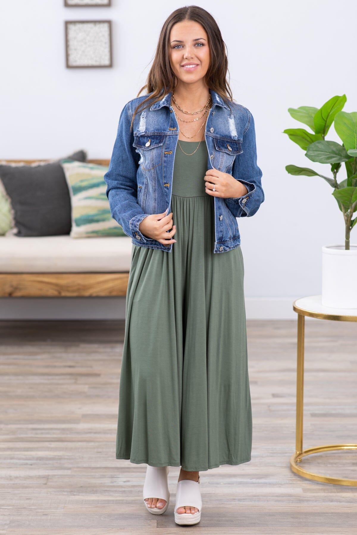 Olive Fit and Flare Wide Leg Jumpsuit Product Image