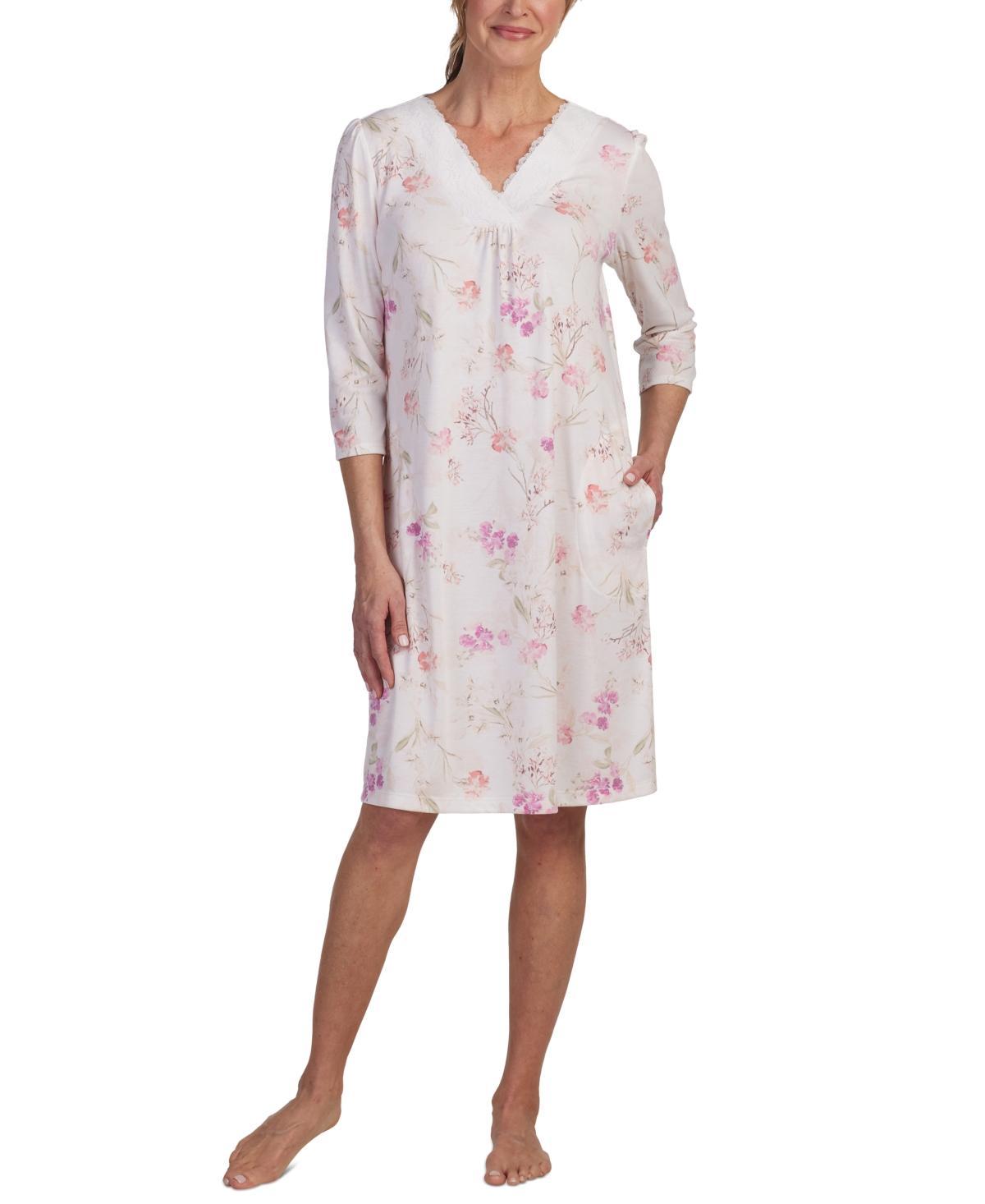 Miss Elaine Womens Floral Lace-Trim Nightgown Product Image