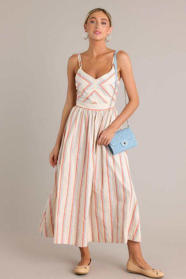 Relaxed Retreat 100% Cotton Beige Multi Stripe Maxi Dress Product Image