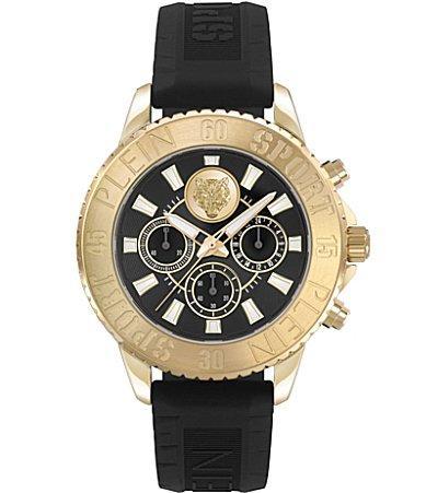 Philipp Plein Mens Glam Chronograph Gold Metal  Black Silicone Strap Watch Product Image