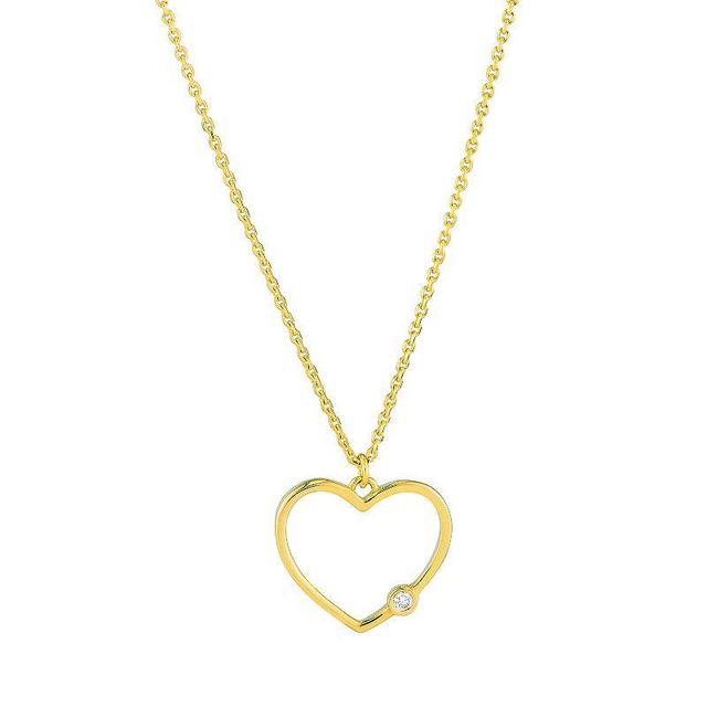 14k Gold Diamond Accent Open Heart Pendant Adjustable Necklace, Womens Yellow Product Image