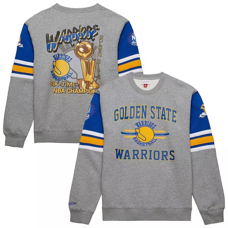 Mens Mitchell & Ness Heather Gray Golden State Warriors Hardwood Classics All Over 4.0 Pullover Sweatshirt Product Image