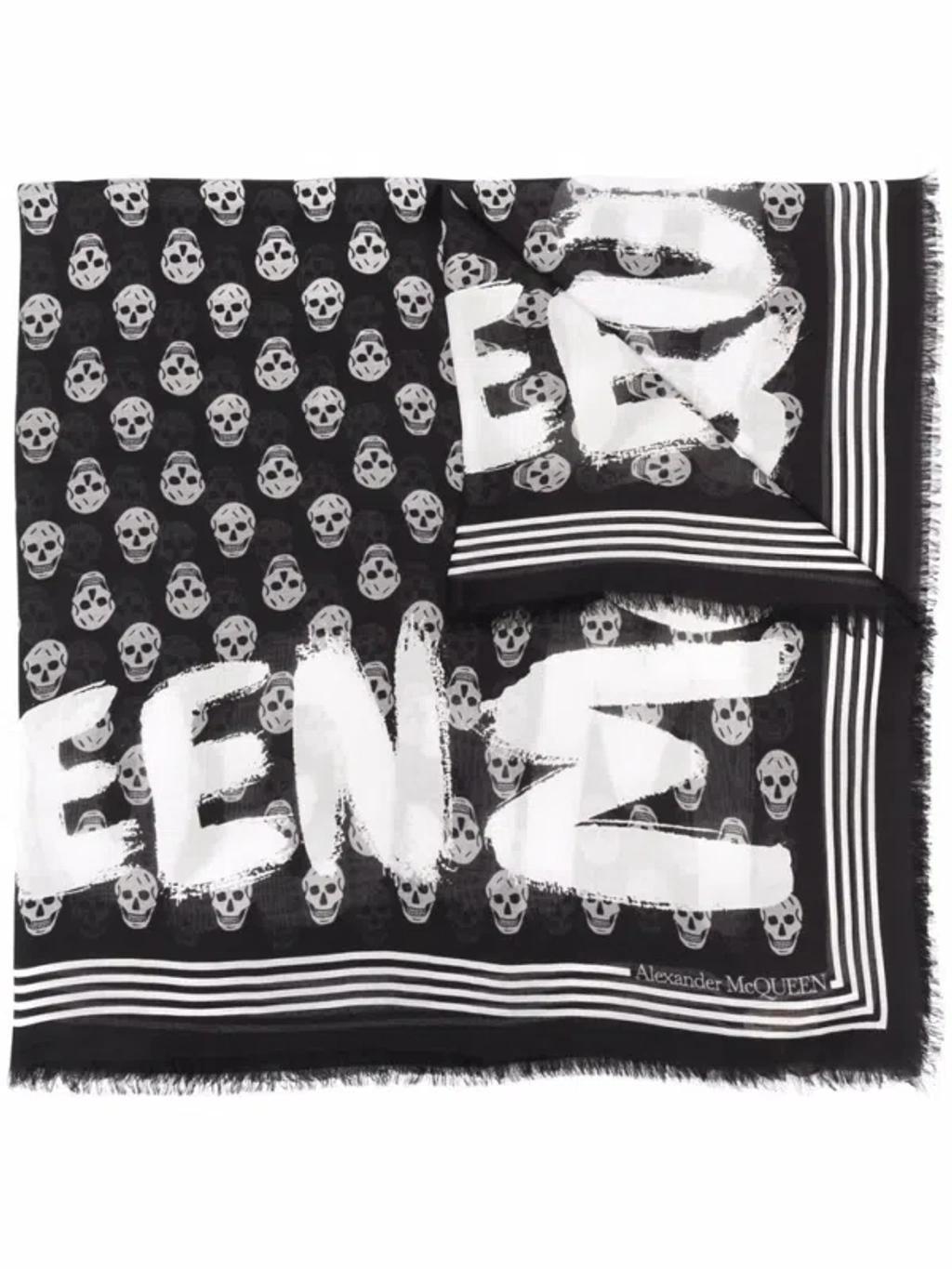 Skull Pattern Paint-print Scarf In Black Product Image