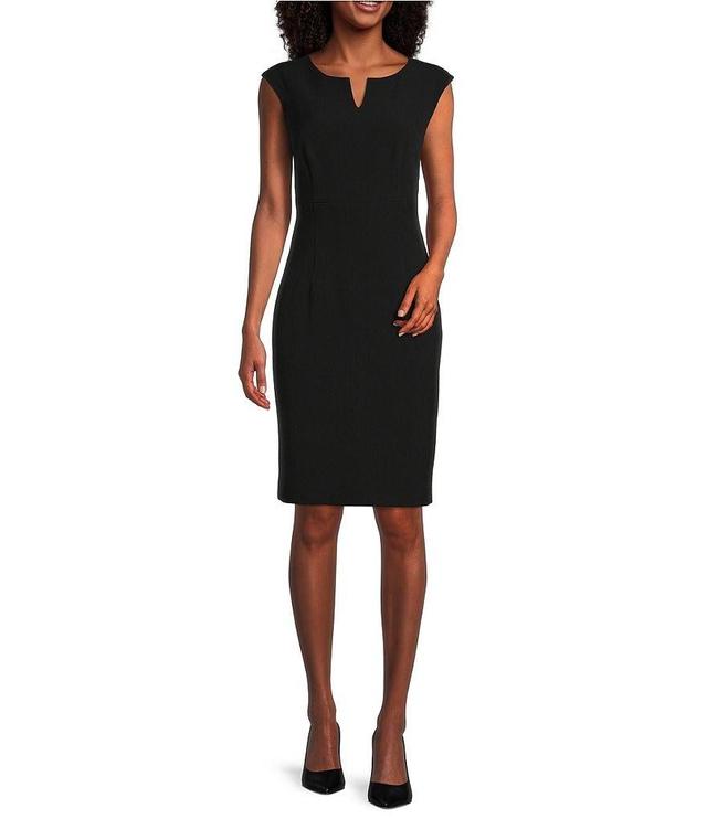 Kasper Cap Sleeve Split Round Neck Crepe Sheath Dress Product Image