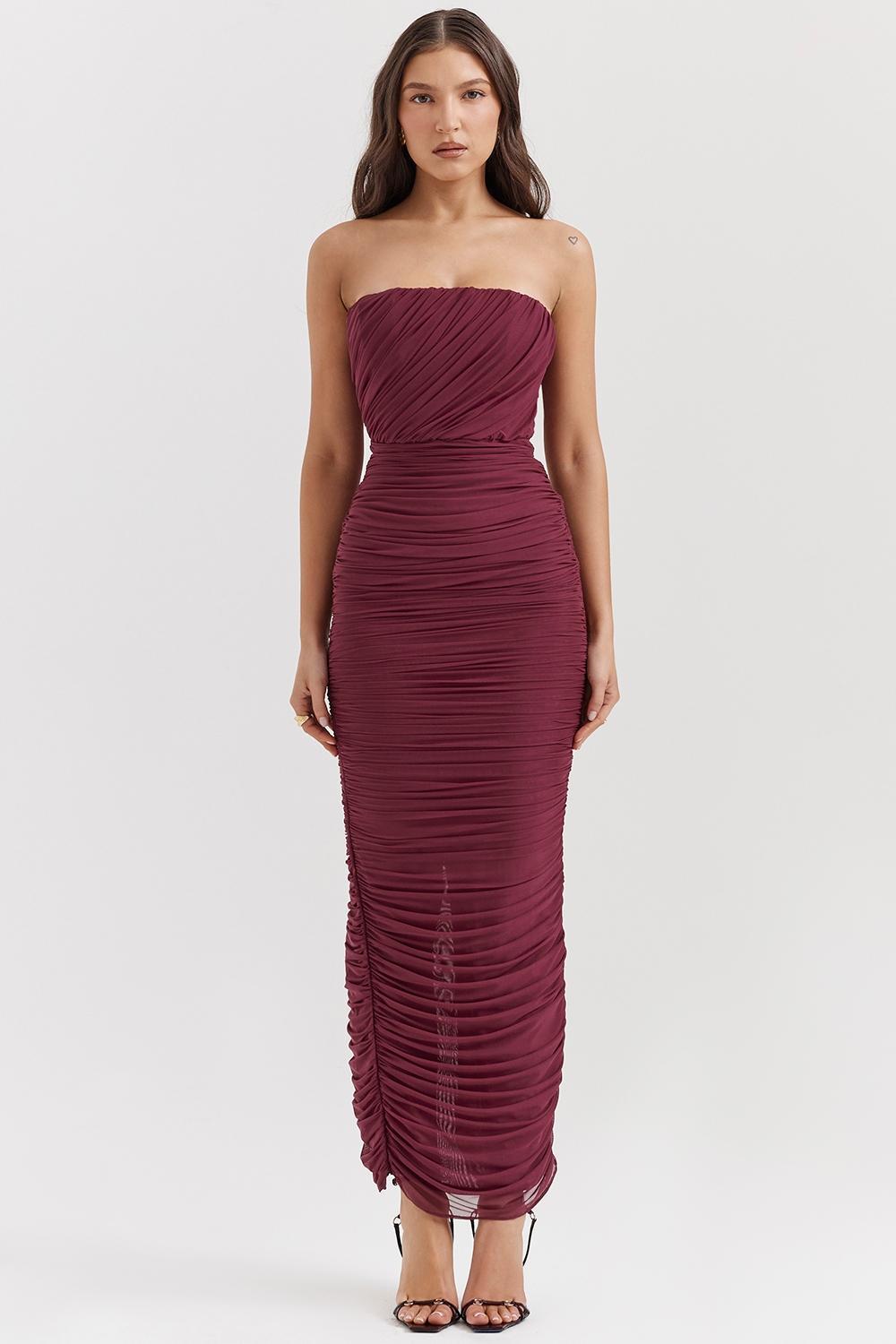 Sapphire Wine Gathered Maxi Dress Product Image