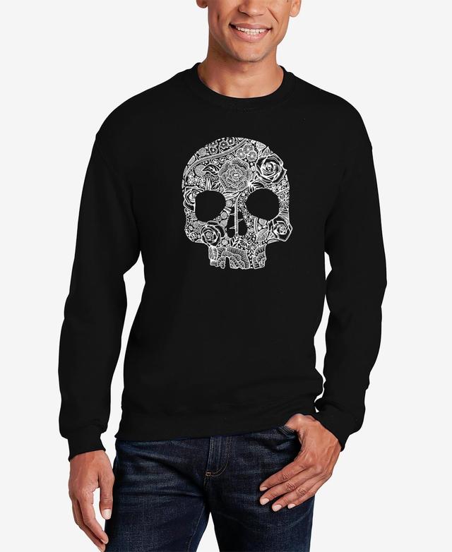 La Pop Art Mens Word Art Crewneck Flower Skull Sweatshirt Product Image