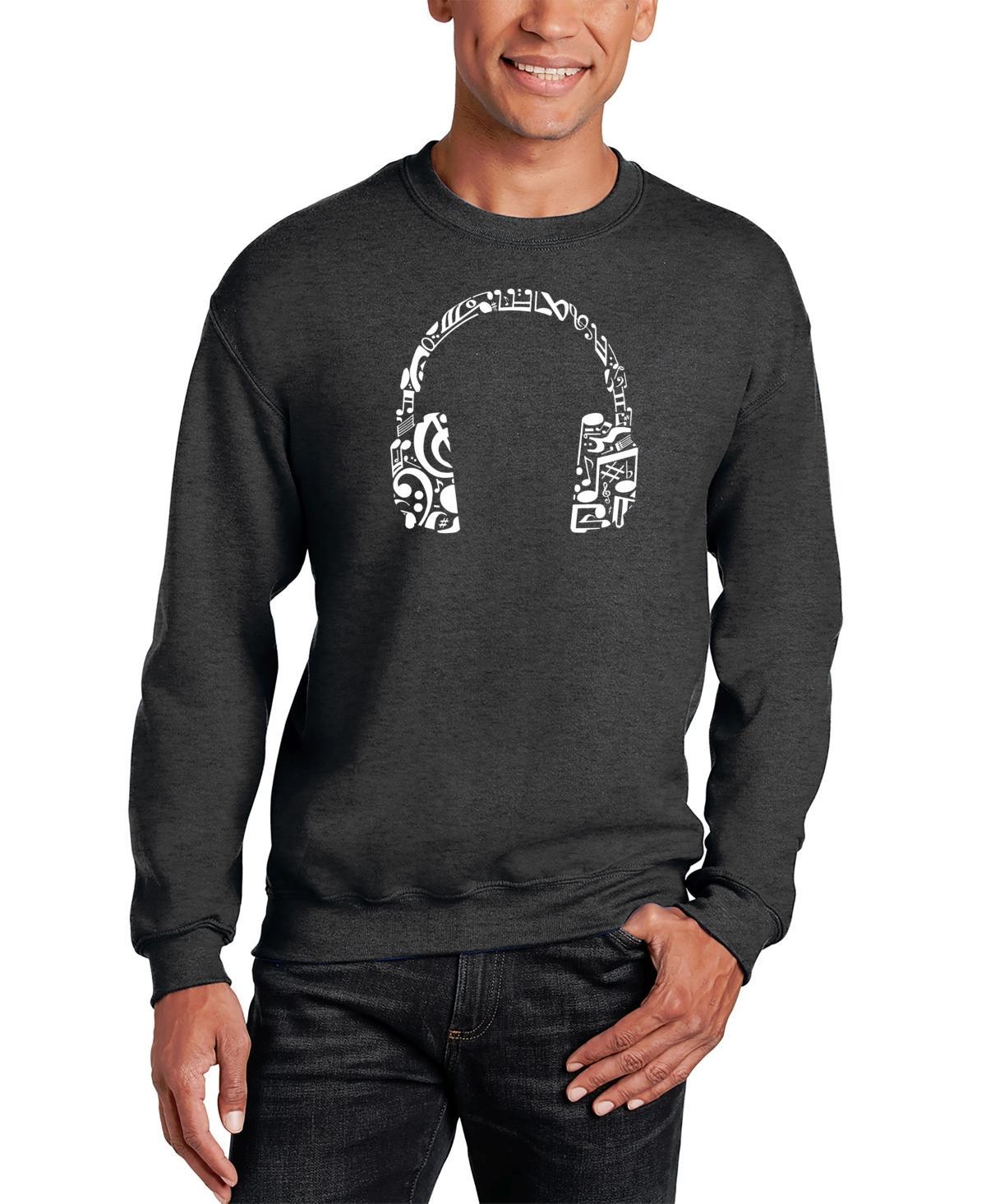 Mens Music Note Headphones Word Art Crewneck Sweatshirt Product Image