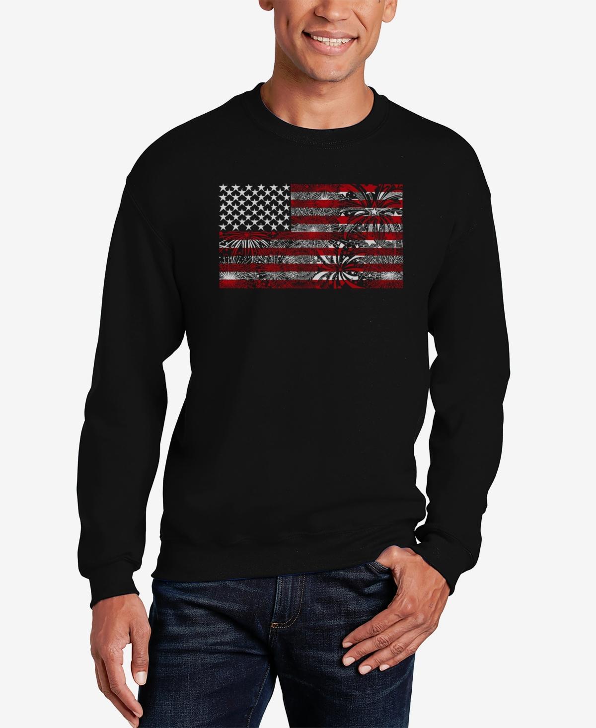 La Pop Art Mens Word Art Crewneck American Flag Fireworks Sweatshirt Product Image