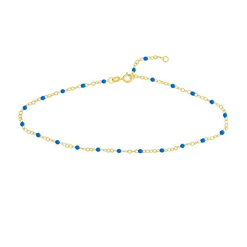 Color Romance 14k Gold Colored Enamel Bead Adjustable Anklet, Womens Blue Blue Product Image