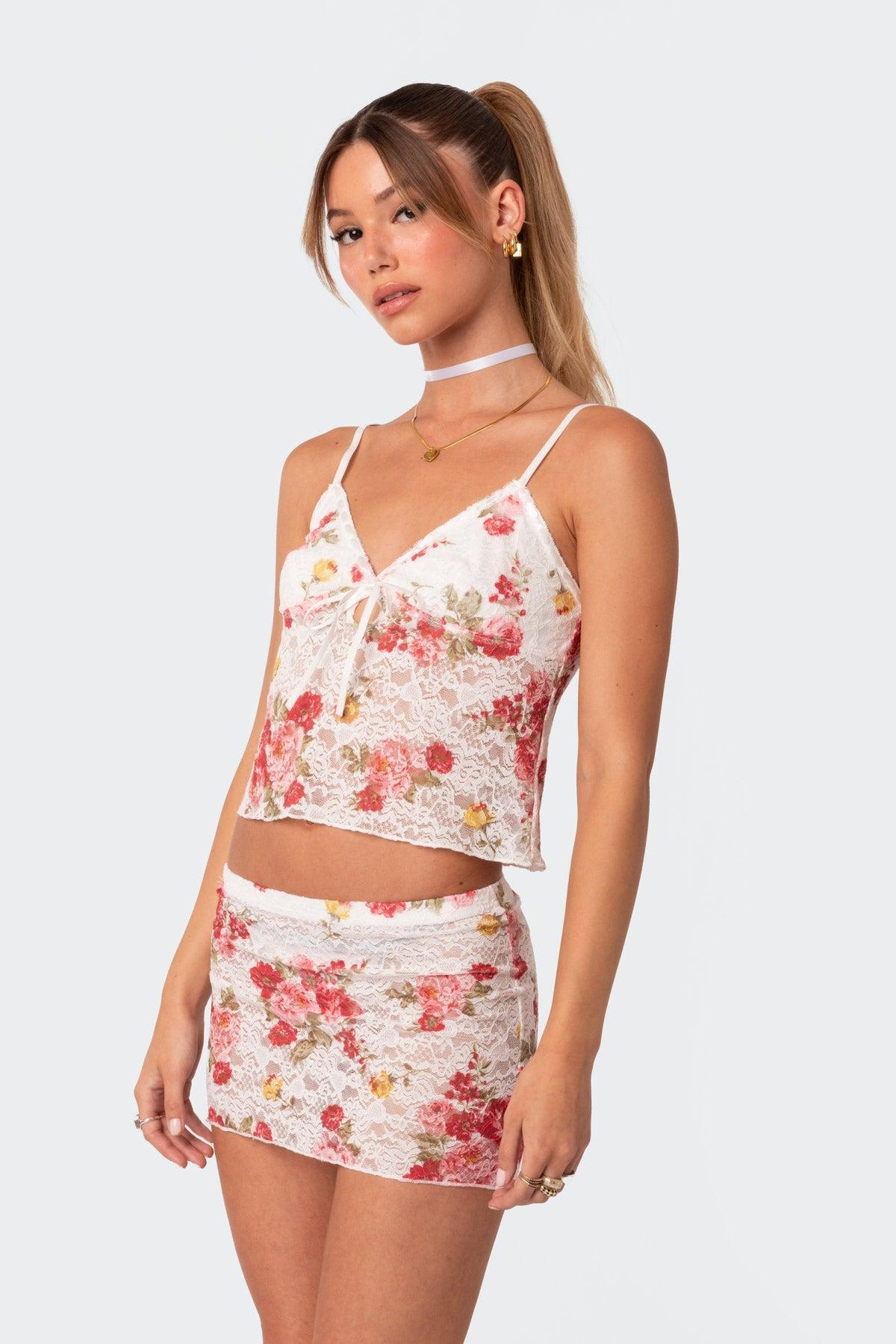 Portofino Printed Sheer Lace Tank Top Product Image