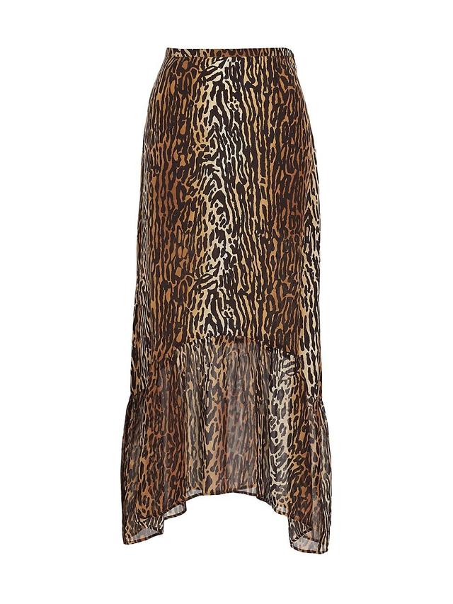 Womens Leandra Leopard Silk Midi-Skirt Product Image