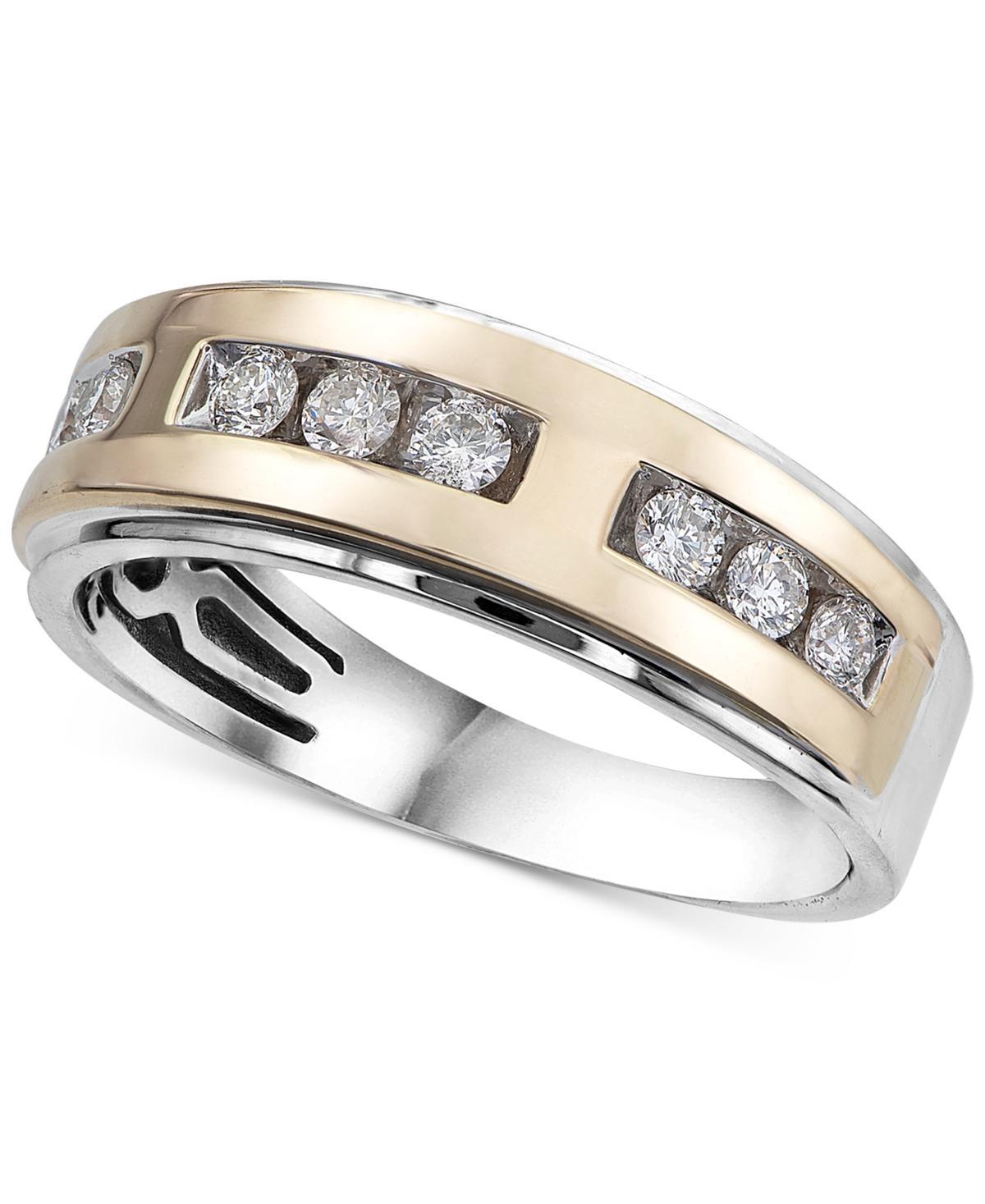 Mens Diamond Two-Tone Band (1/2 ct. t.w.) in 10k Gold & White Gold Product Image