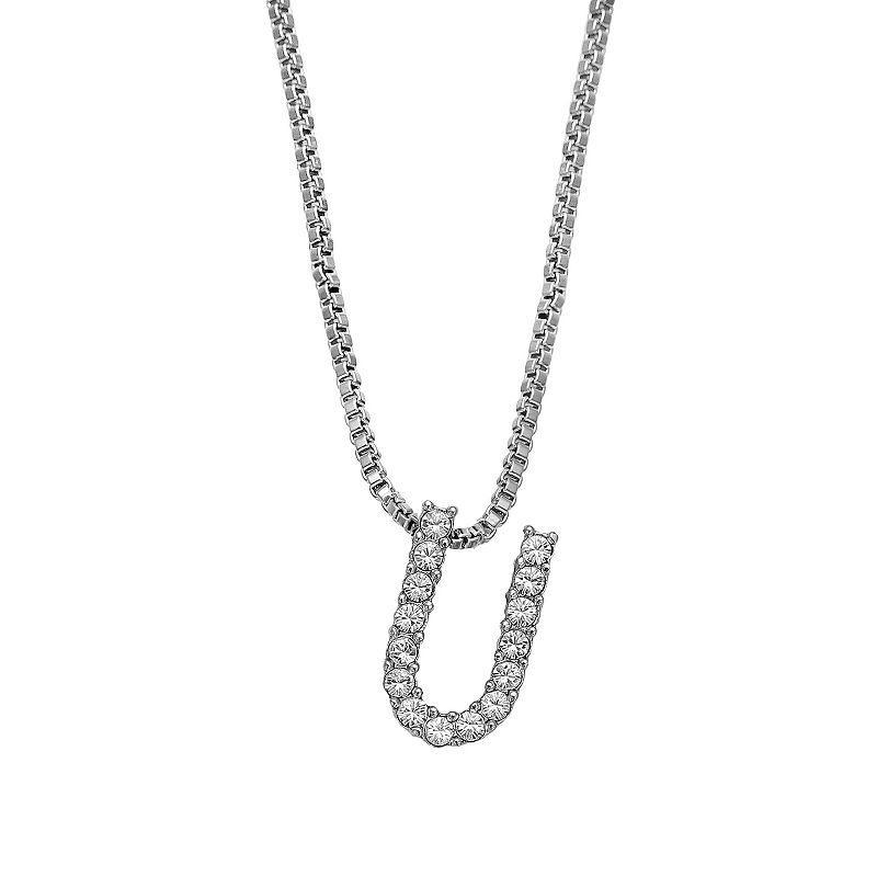 Brilliance Silver Plated Crystal Initial Pendant, Womens White Product Image