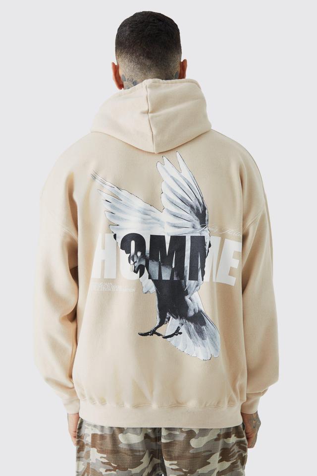 Tall Oversized Homme Dove Back Print Graphic Hoodie | boohooMAN USA Product Image