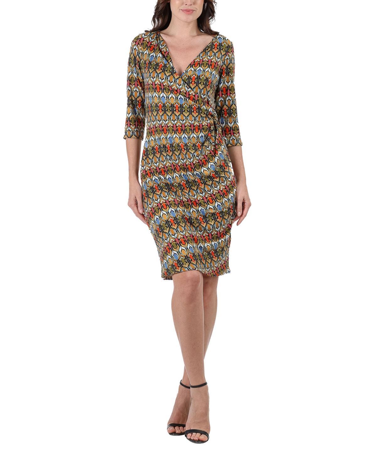 24seven Comfort Apparel Womens Knee Length Faux Wrap Dress Product Image