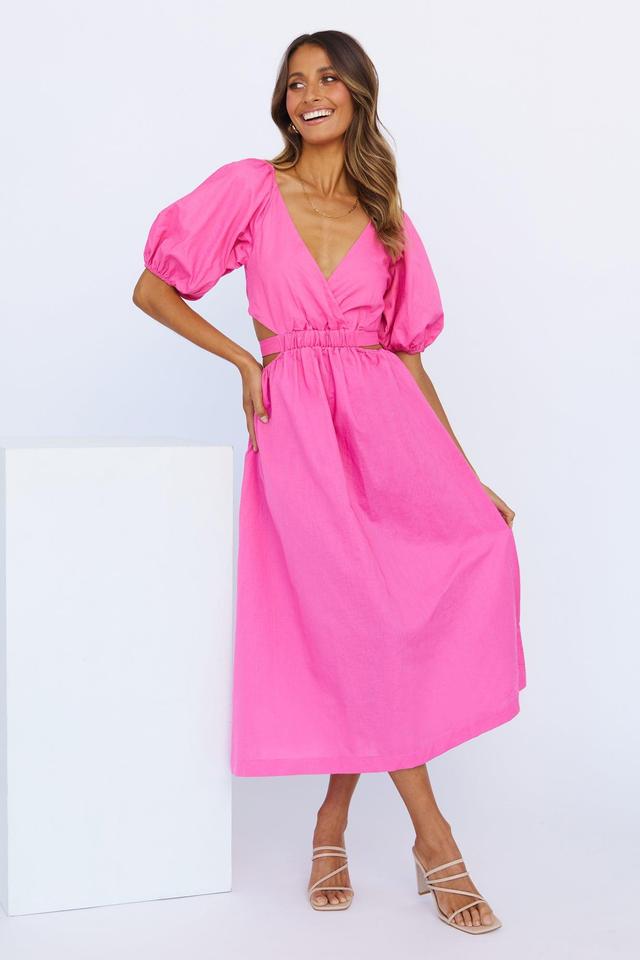 Not A Second Midi Dress Hot Pink Product Image