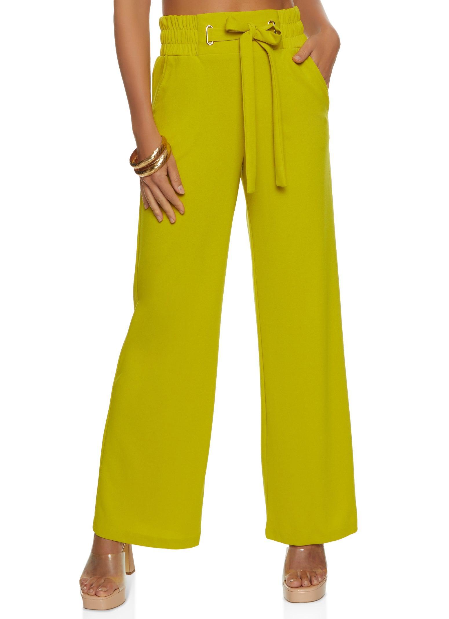 Womens Tie Front Waist Wide Leg Pants Product Image