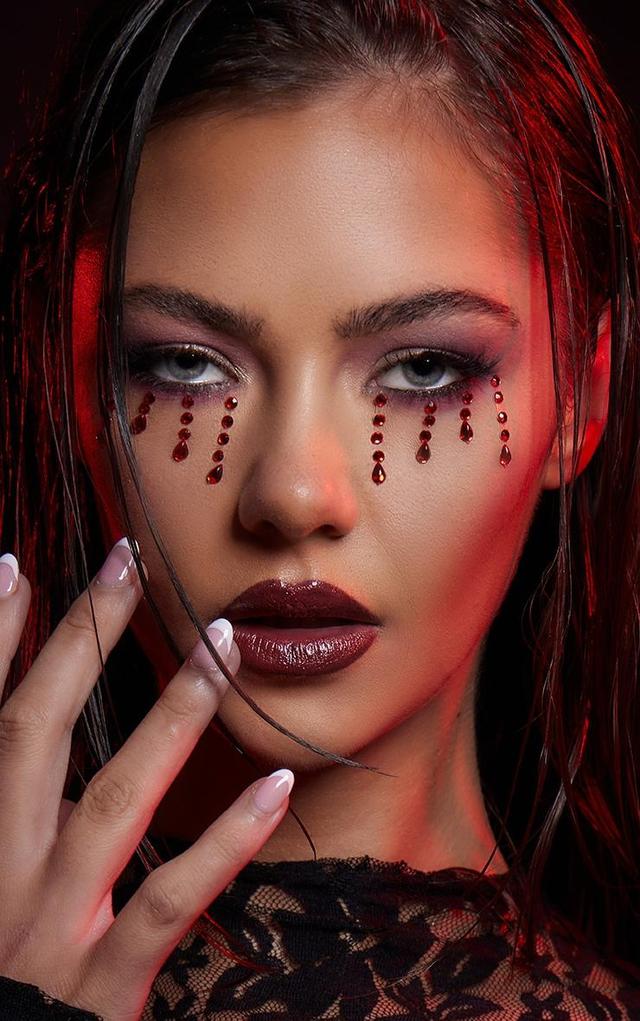 PRETTYLITTLETHING Dripping Red Crystal Face Gems Product Image