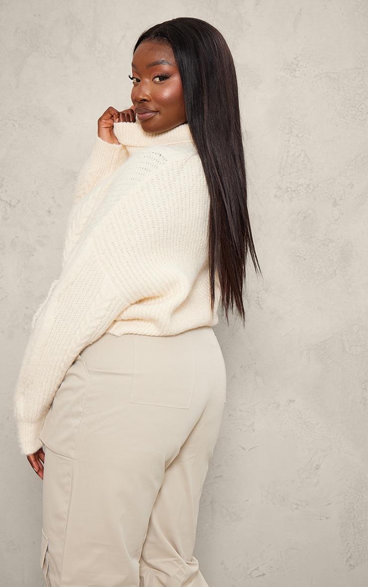 Plus Cream Soft Cable Knit Roll Neck Crop Sweater Product Image