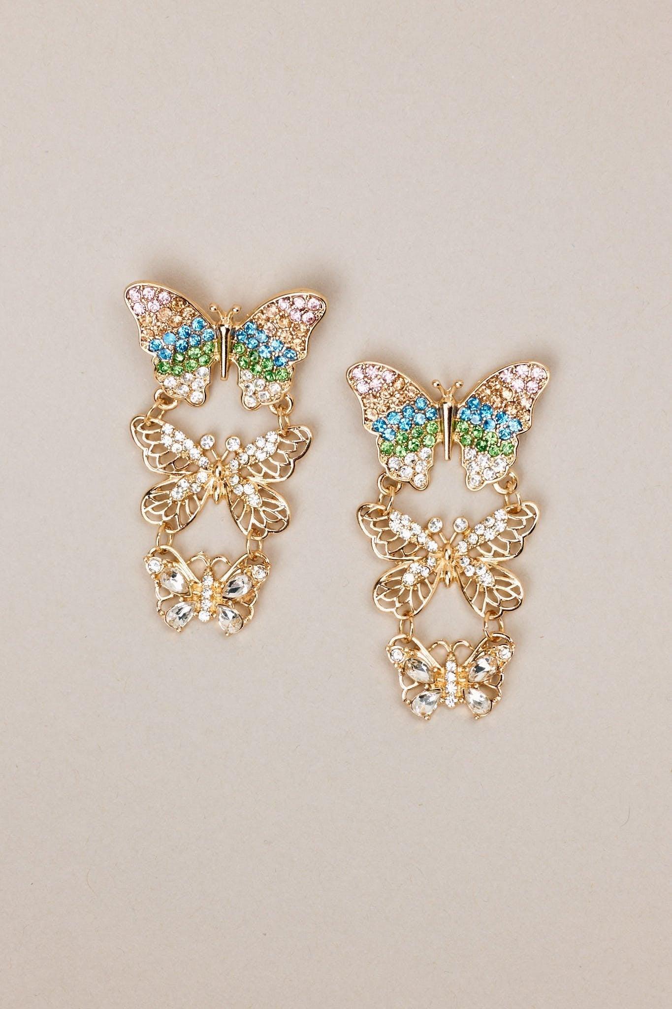 Garden Serenade Gold Multi Butterfly Drop Earrings Product Image