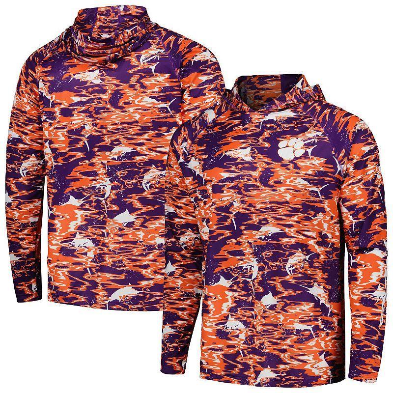 Mens Columbia Clemson Tigers PFG Terminal Tackle Omni-Shade Rippled Long Sleeve Hooded T-Shirt Product Image