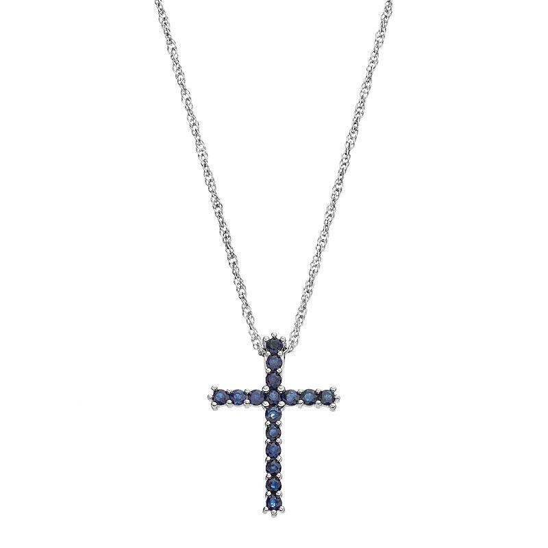 Sapphire (3/4 ct. t.w.) Cross Pendant Necklace in Sterling Silver Product Image