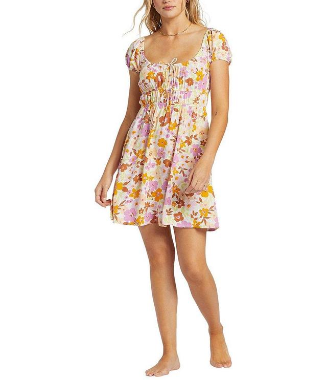 Billabong Sun Kissed Floral Print Short Sleeve Front Tie Mini Dress Product Image