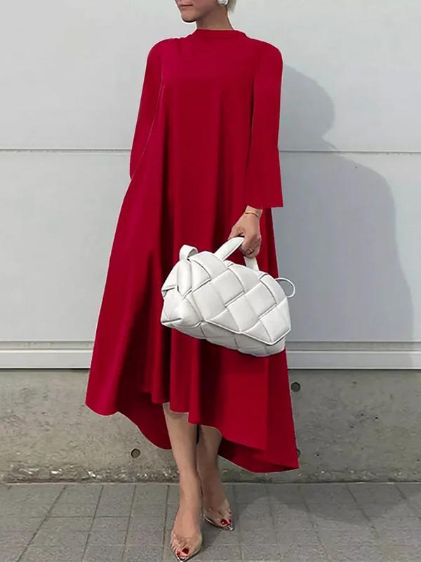 Casual Long Sleeves High-Low Solid Color Maxi Dresses Product Image