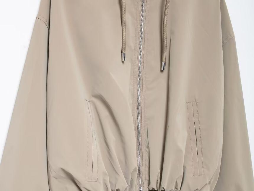 Hooded Plain Zip Up Jacket Product Image