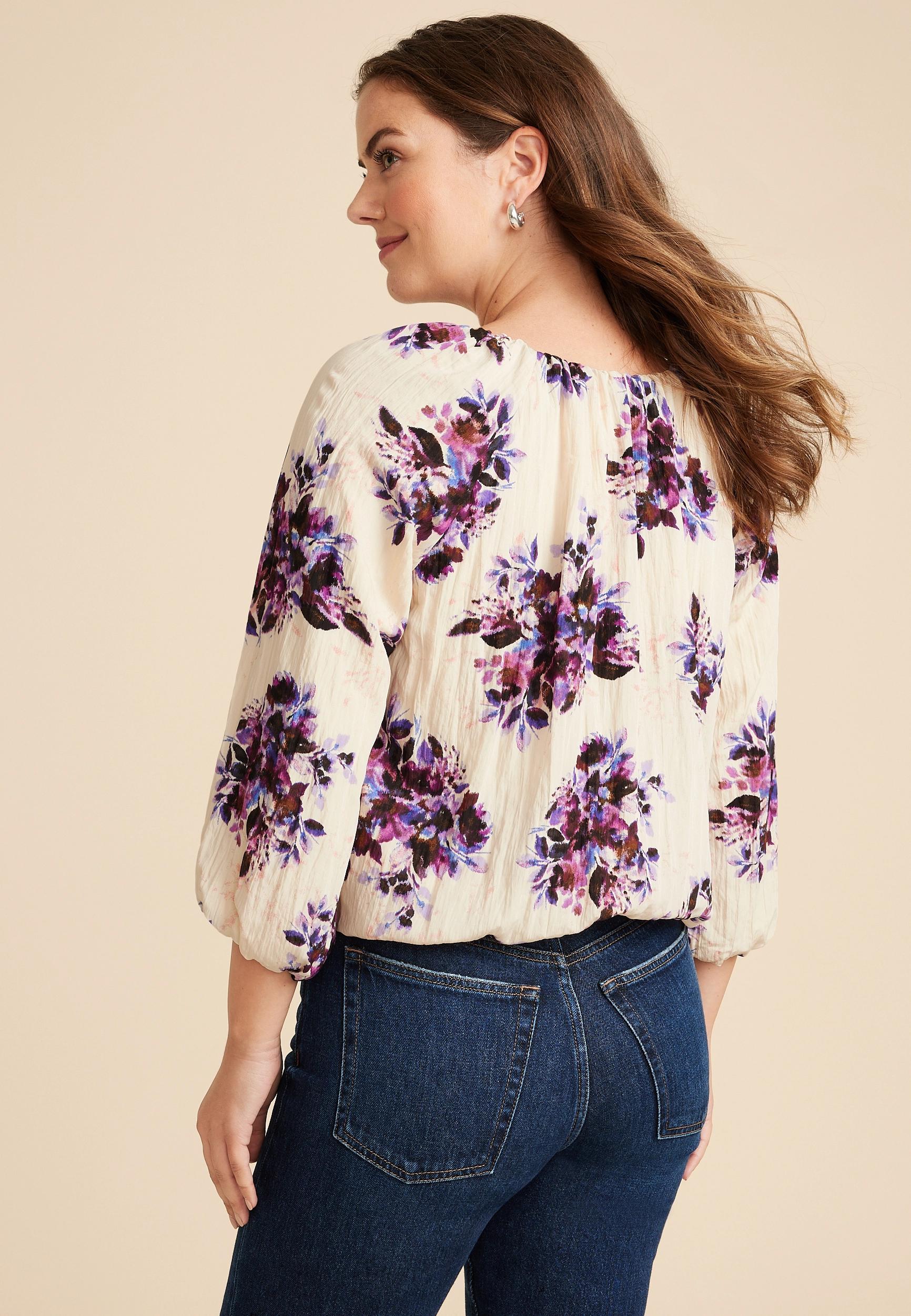 Floral 3/4 Sleeve Bubble Hem Blouse Product Image