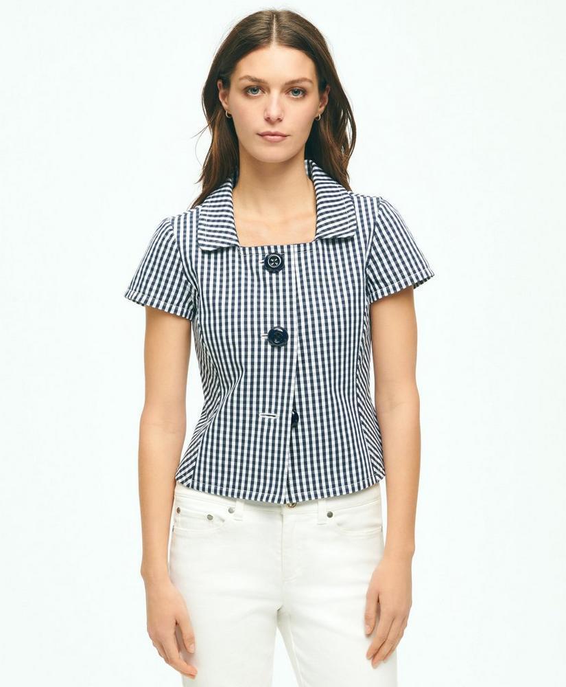 Short Sleeve Gingham Jacket In Bi-Stretch Cotton Product Image