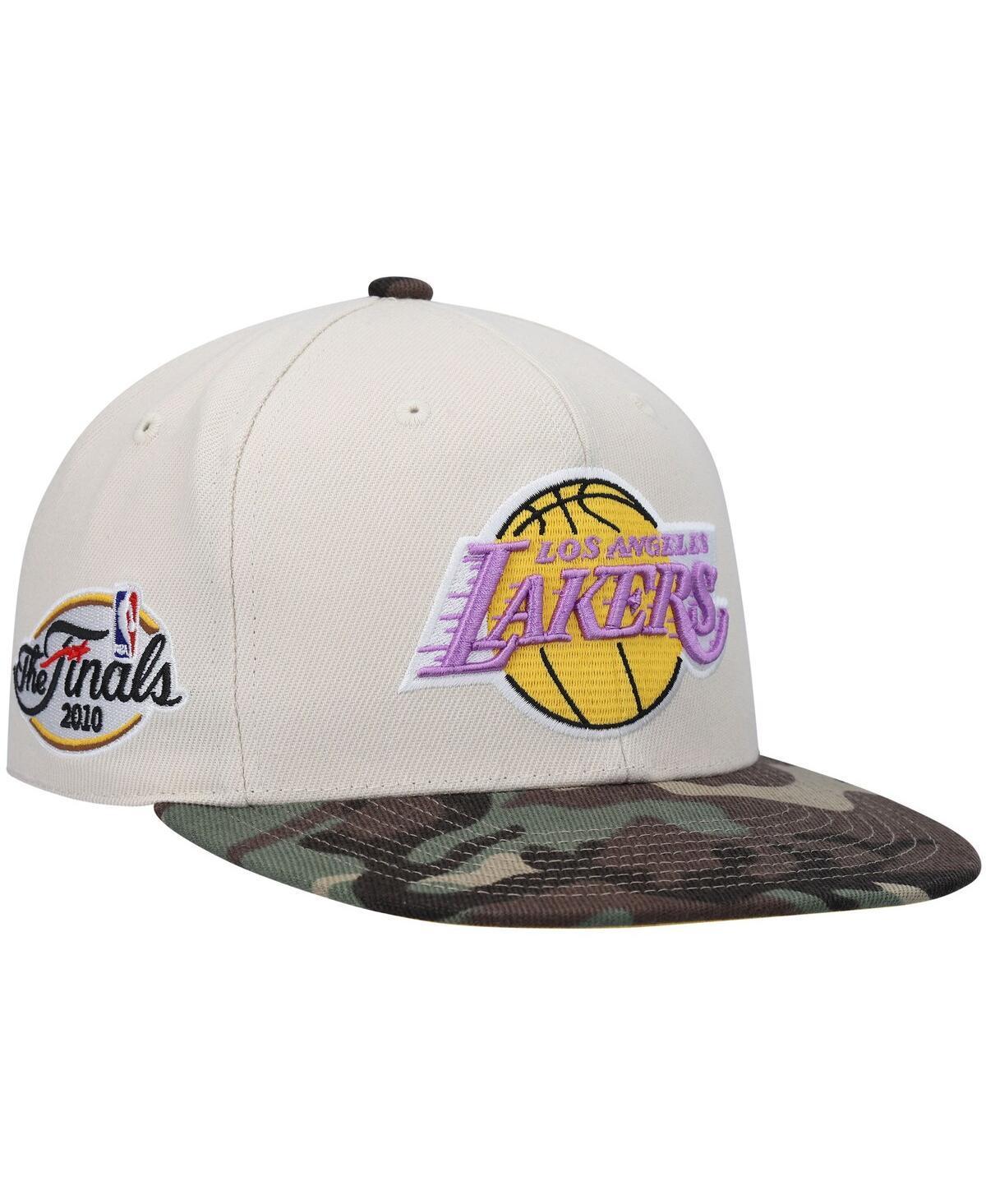 Mens Mitchell & Ness Cream Los Angeles Lakers Hardwood Classics 2010 Nba Finals Patch Off White Camo Fitted Hat Product Image