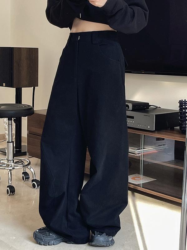 Simple Wide Leg Loose Solid Color Casual Pants Bottoms Product Image