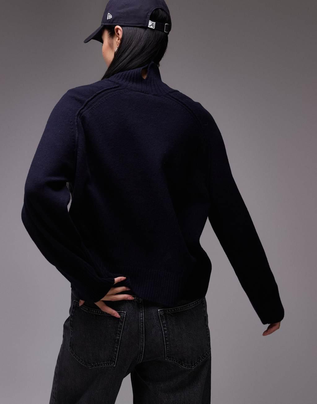 ARKET wool sweater with high neck and deep cuffs in navy blue Product Image