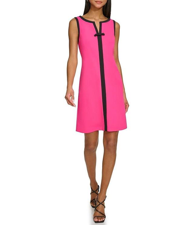 KARL LAGERFELD PARIS Stretch Scuba Crepe Contrast Trim V-Neck Sleeveless Sheath Dress Product Image