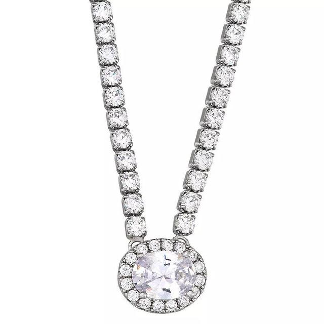 Sterling Silver Cubic Zirconia Halo Medallion Necklace, Womens White Product Image