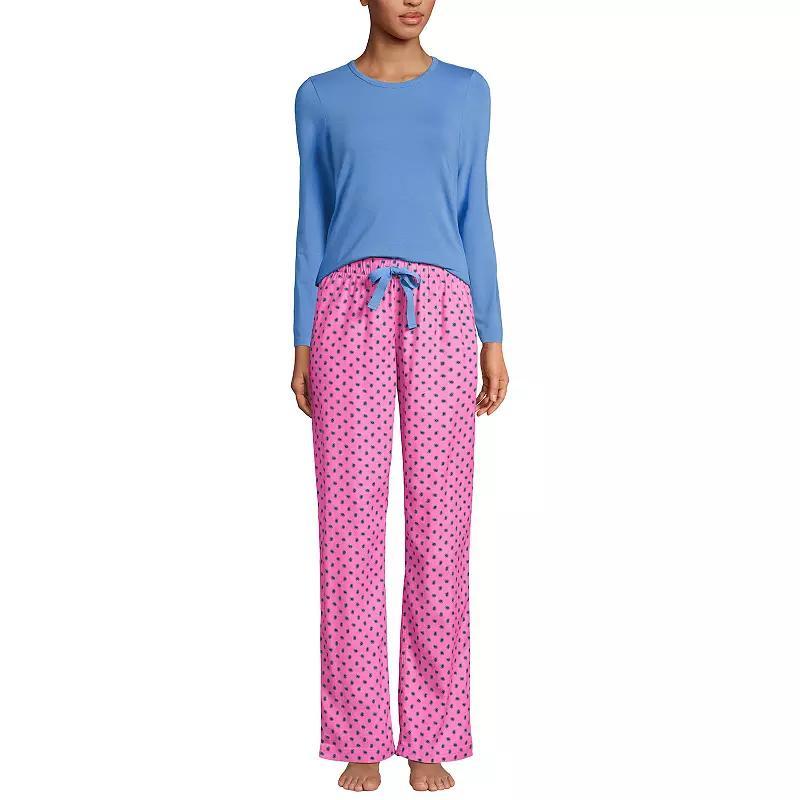 Womens Lands End Knit Long Sleeve Pajama Top and Pajama Flannel Pants Sleep Set Product Image