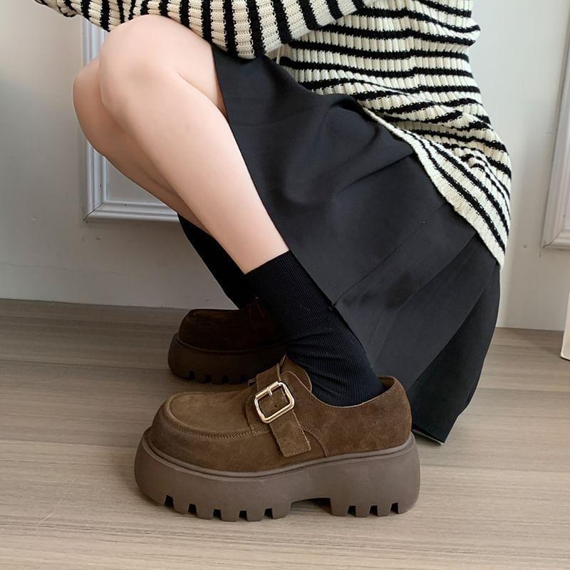 Buckled Faux Leather Platform Loafers Product Image