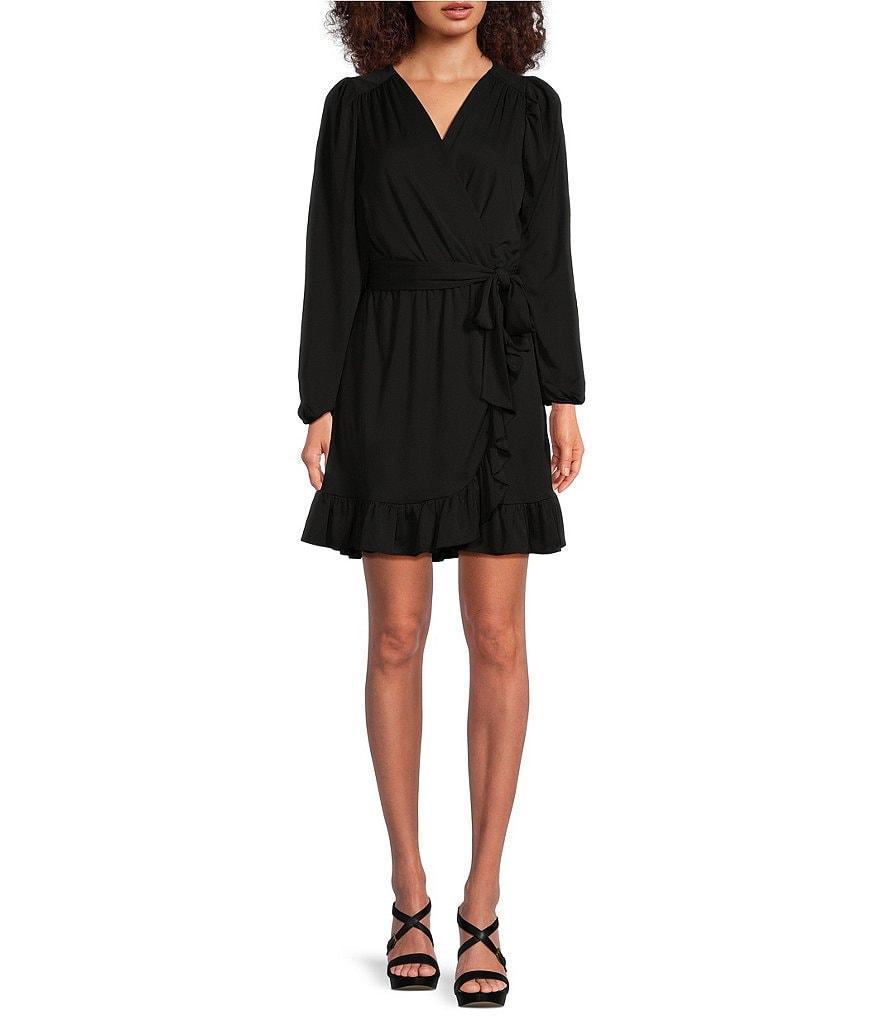 Lauren Ralph Lauren Stretch Jersey Surplice V-Neck Long Sleeve Belted Mini Dress Product Image