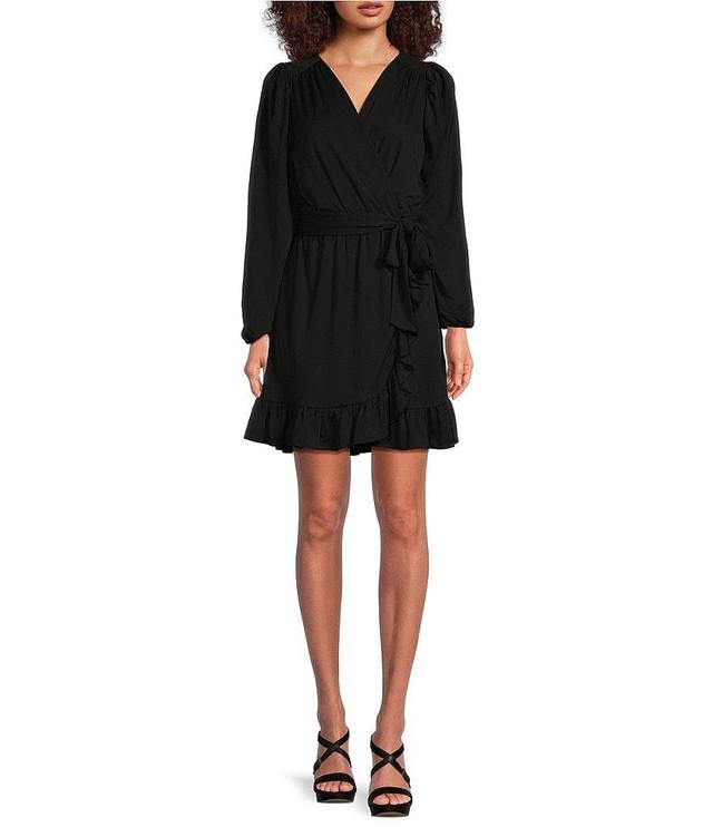 Lauren Ralph Lauren Stretch Jersey Surplice V-Neck Long Sleeve Belted Mini Dress Product Image