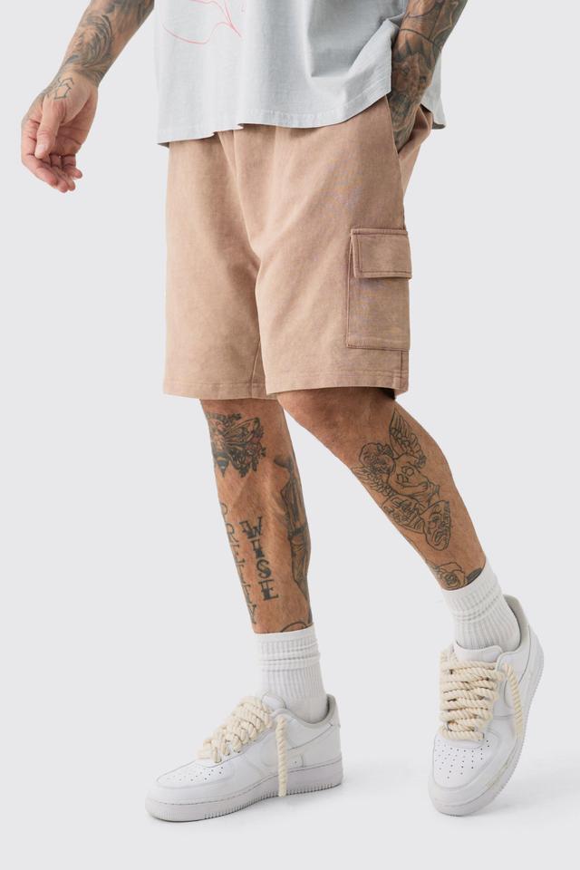 Tall Washed Relaxed Jersey Cargo Shorts | boohooMAN USA Product Image