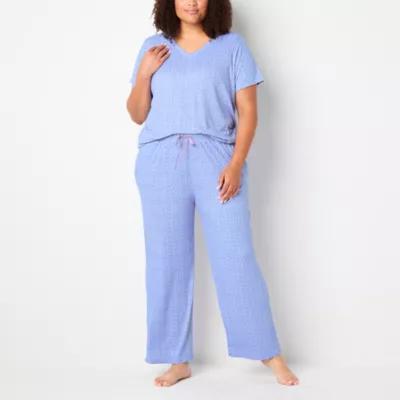 Jaclyn Womens Plus V-Neck Short Sleeve 2-pc. Pant Pajama Set Product Image