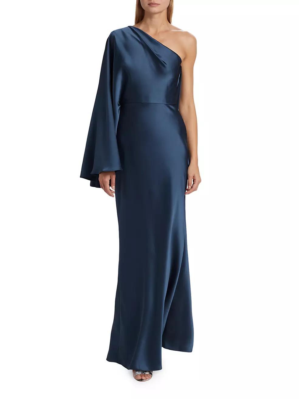 One-Shoulder Draped Satin Gown Product Image